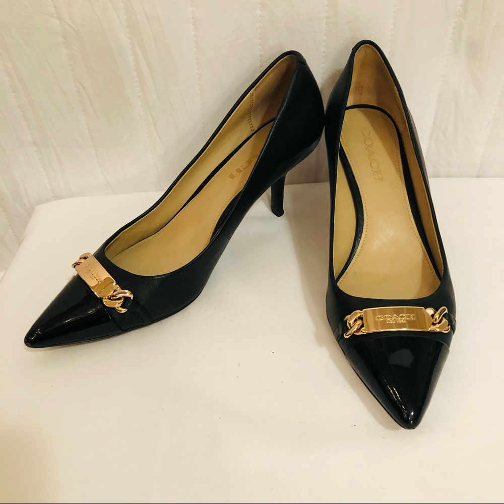 Coach Black Kitten Heels with Gold Label